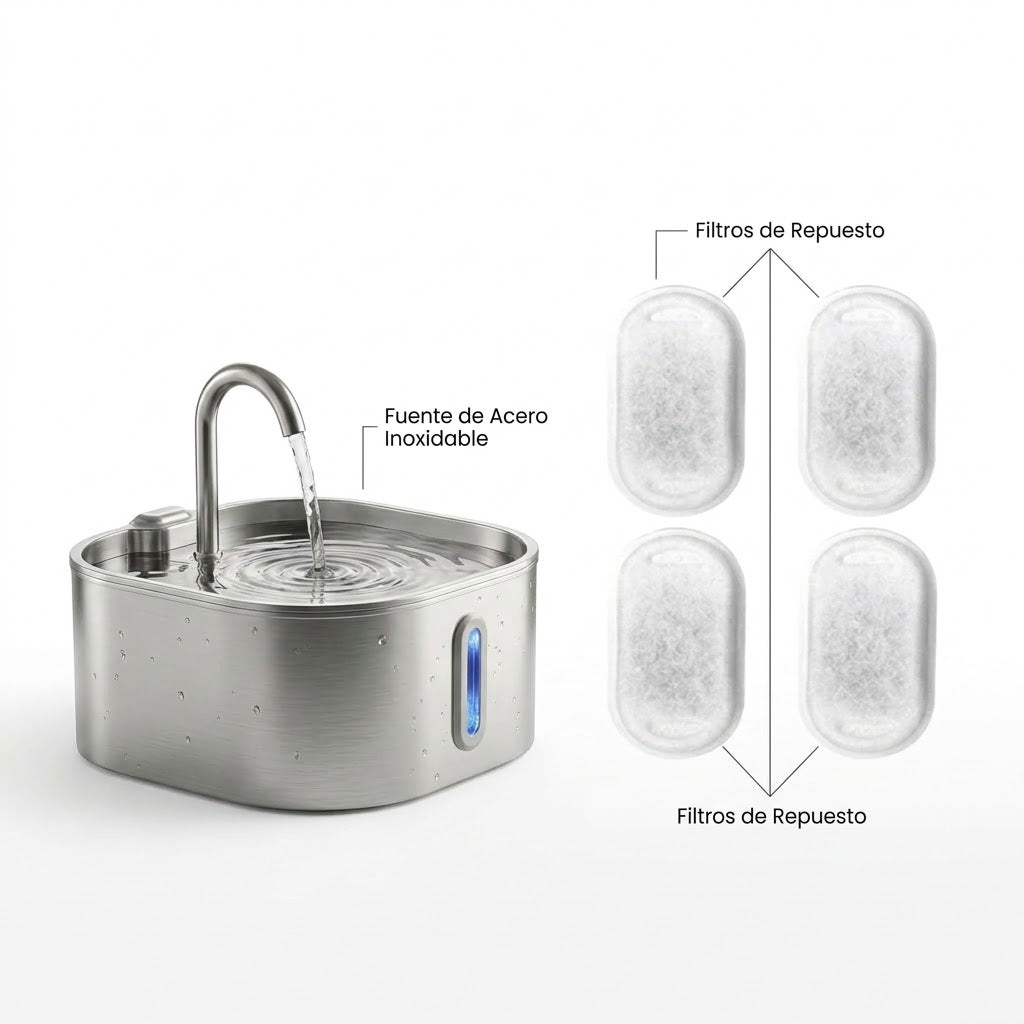 Guau&Grr® | Fuente Automática Inox "AquaFlow Pure" 2L