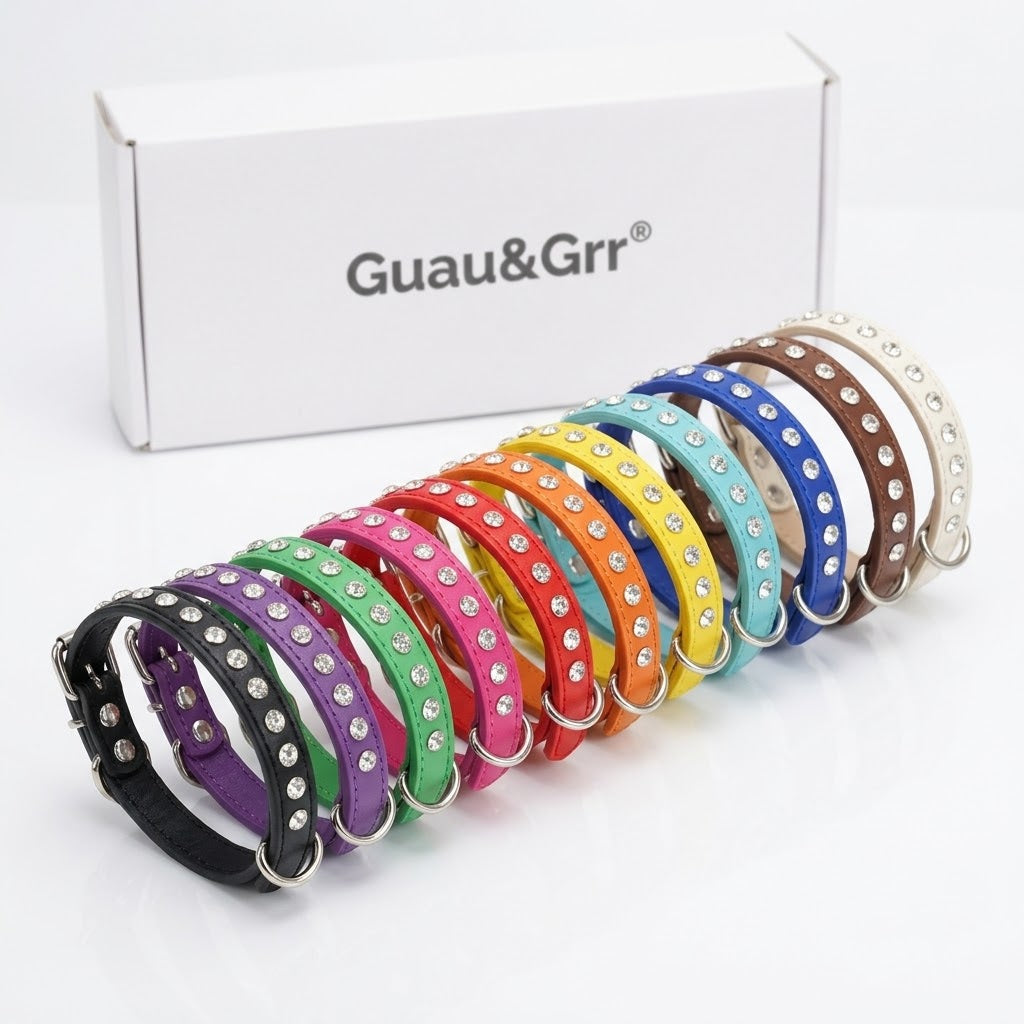 Guau&Grr® | Collar Elegante en Cuero con Pedrería "DiamondGlam"