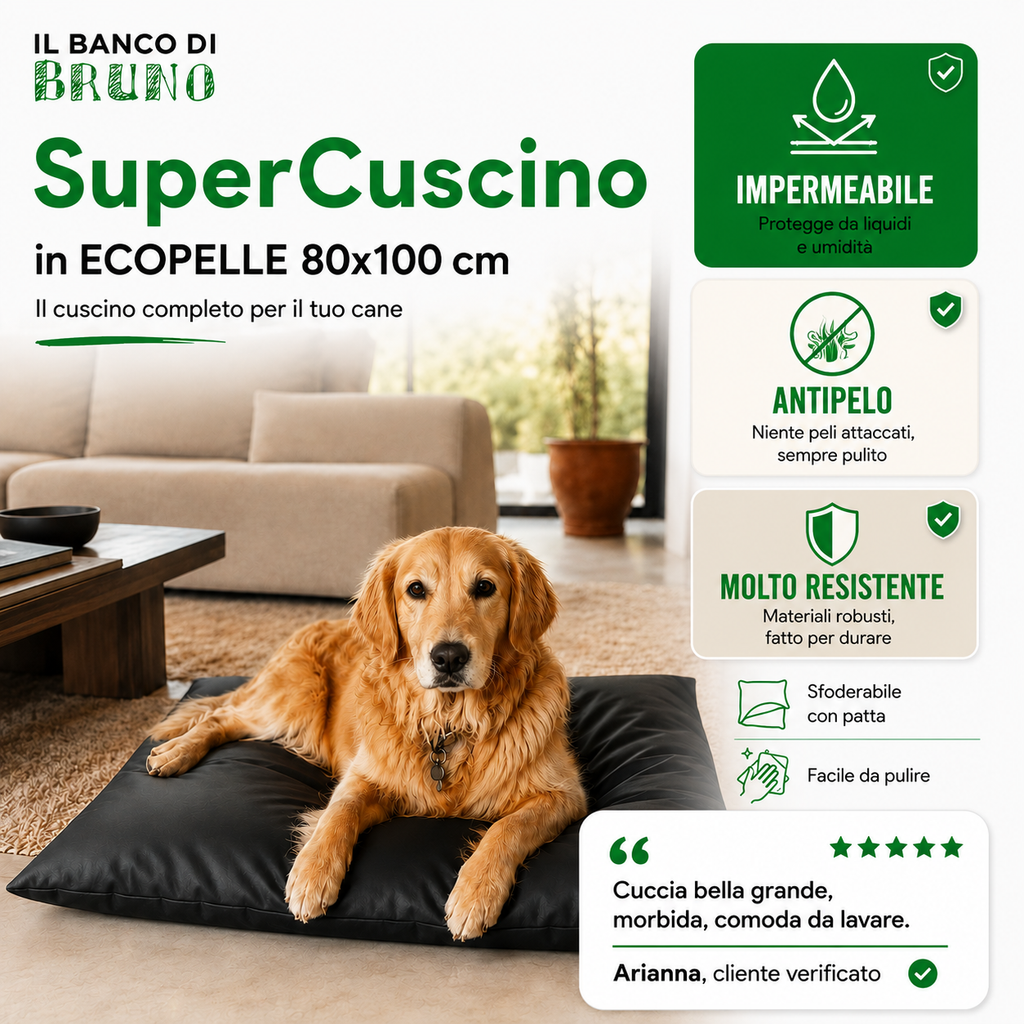 Guau&Grr® | Cama Cojín Impermeable “EcoLeather Imperial⁠”