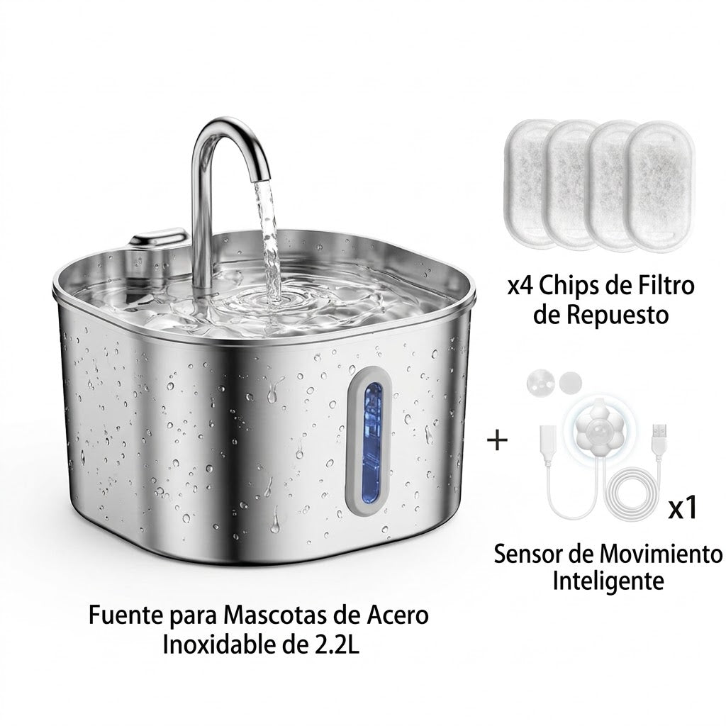 Guau&Grr® | Fuente Automática Inox "AquaFlow Pure" 2L